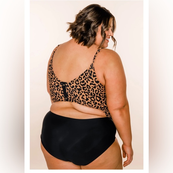 Coral Reef Leopard Print Brown and Black One Piece Swimsuit - Picture 3 of 6